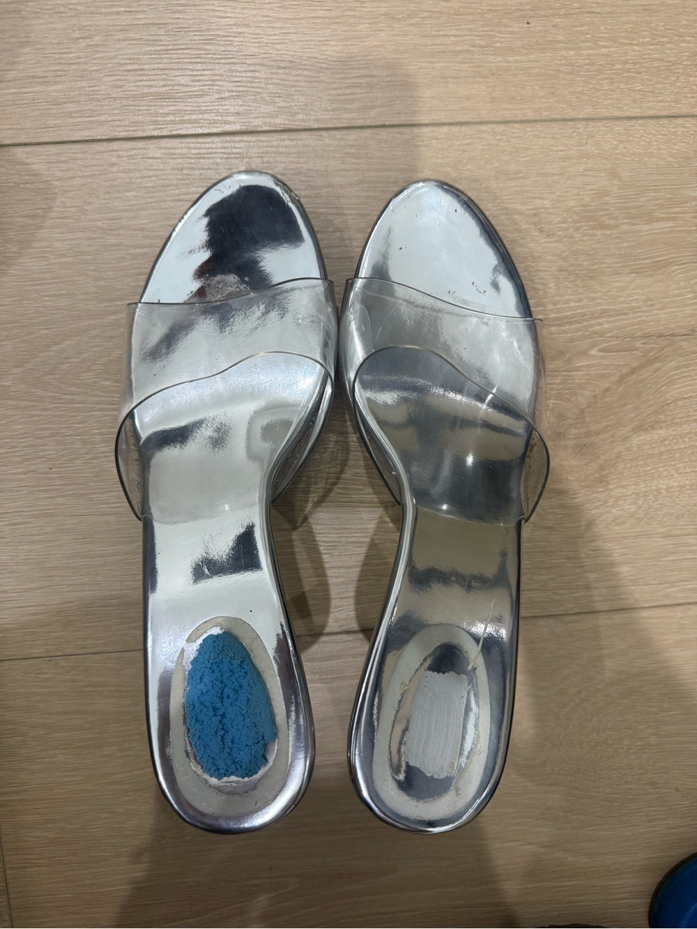 Metallic Silver Slide Sandals for Women